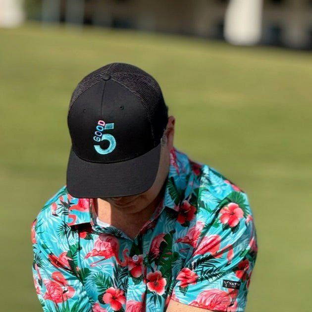 Good 5 Golf Trucker Hat Midnight Black