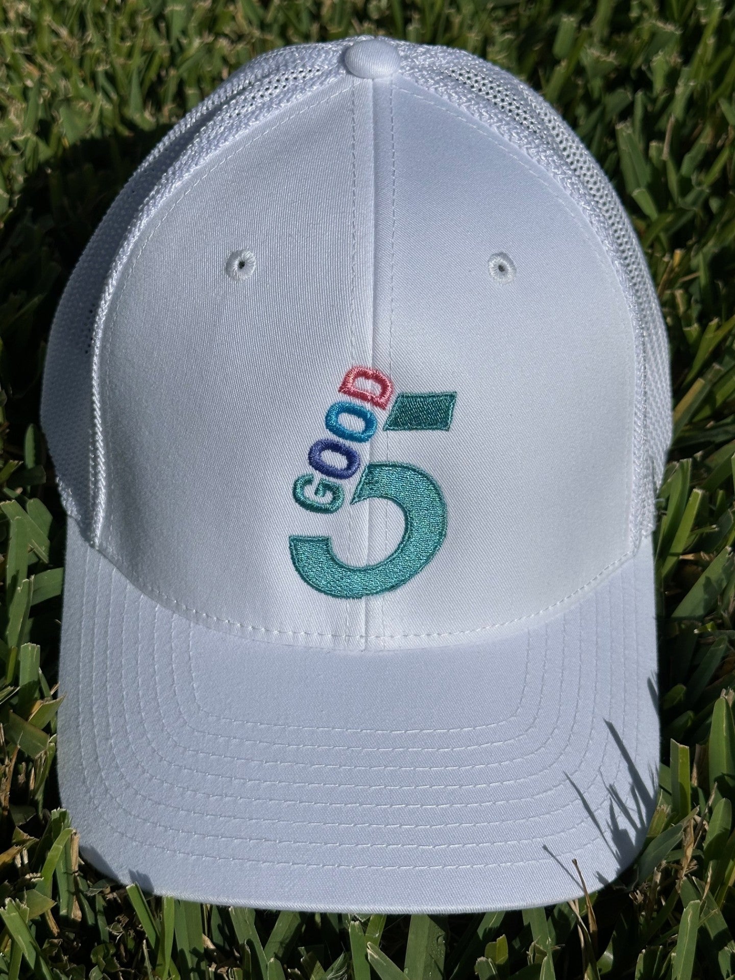 GOOD 5 Golf Trucker Hat Brilliant White