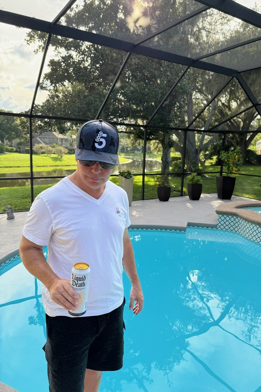 Good 5 Golf Trucker Hat Black & Blue Camouflage