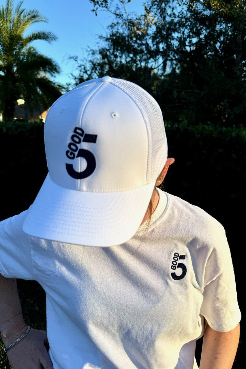 GOOD 5 Golf Trucker Hat Brilliant White
