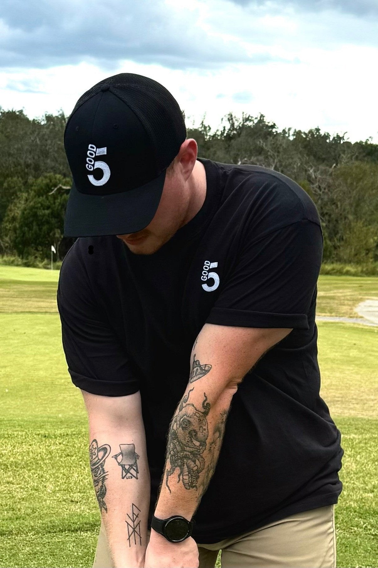 Good 5 Golf Heavyweight Ring Spun Black Tee Shirt
